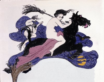 Czarownice poruszające się w powietrzu. Ilustracja autorstwa Angelo Janka (1868-1940) do Jugend autorstwa Angelo Jank