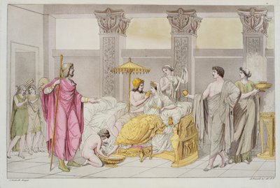 Wesele Ulissesa i Penelopy, ilustracja z Le Costume Ancien ou Moderne autorstwa Julesa Ferrario, sztych. A. Biasoli, Mediolan 1821 (rycina kolorowa) autorstwa Angelo Monticelli