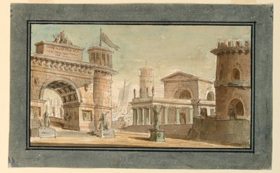 Scenografia, zespół budynków w pobliżu portu autorstwa Angelo Toselli