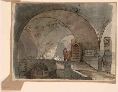 Scenografia, podziemna przestrzeń sklepiona z grobowcami autorstwa Angelo Toselli