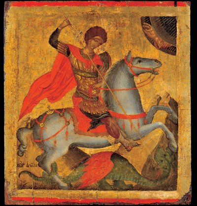 Akotandos, Angelos (aktywny ok. 1425-1460) Święty Jerzy i Tempera Smoka na panelu ok. 1440-1460 Muzeum Benaki, Ateny 40,8x37,5 autorstwa Angelos Akotantos
