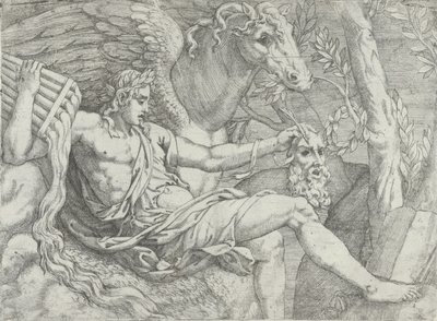 Apollo trzymający w prawej ręce fajki w towarzystwie Pegaza, 1556-60. autorstwa Angiolo Falconetto