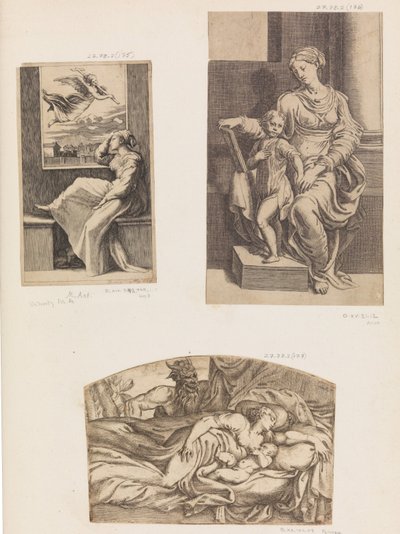 Kobieta i anioł, Dziewica z Dzieciątkiem, Satyr oglądający śpiącą młodą matkę i dziecko, 1555-1567. autorstwa Angiolo Falconetto