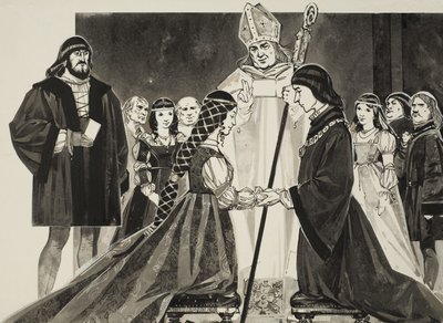 Małżeństwo Lukrecji Borgii (1480-1519) z księciem Alfonsem (gwasz na papierze) autorstwa Angus McBride