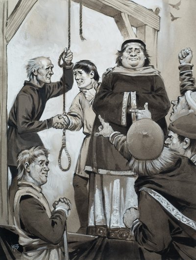 Średniowieczna sprawiedliwość (gwasz na papierze) autorstwa Angus McBride