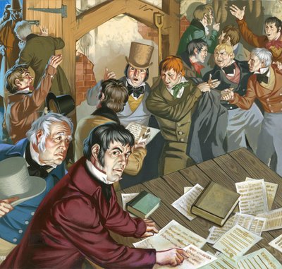 Spotkanie czartystów (gwasz na papierze) autorstwa Angus McBride
