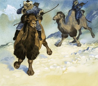 Mongolscy wojownicy na wielbłądach autorstwa Angus McBride