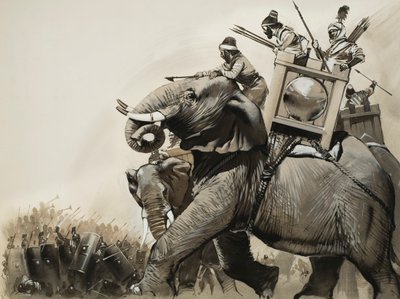 Bitwa pod Zamą w 202 r. p.n.e. (gwasz na papierze) autorstwa Angus McBride