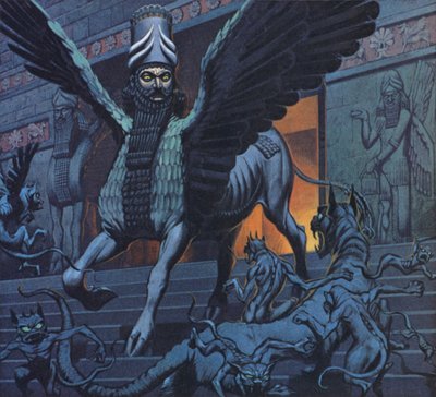 Lamassu (kolorowa litografia) autorstwa Angus McBride