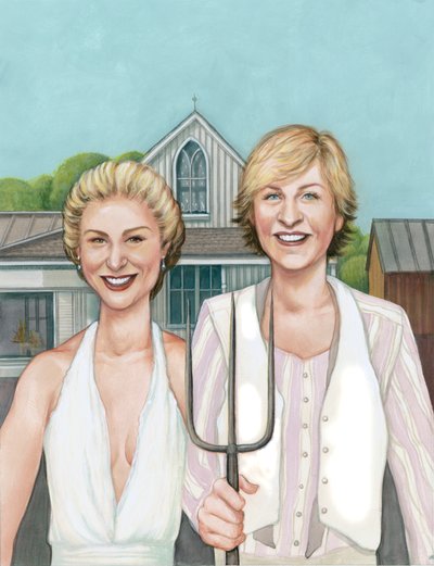 Ellen i Portia, 2008 (akryl na płycie ilustracyjnej) autorstwa Anita Kunz
