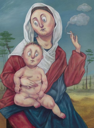 Madonna na przerwie na papierosa, 2018 (farba akrylowa na płycie ilustracyjnej) autorstwa Anita Kunz