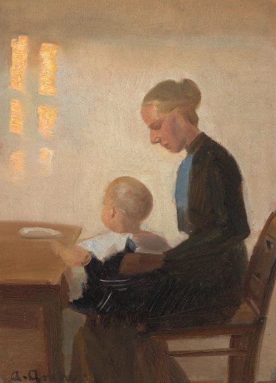 Wnętrze z matką i dzieckiem. autorstwa Anna Ancher
