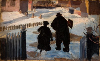 Michael Ancher w drodze do swojej pracowni w towarzystwie organistki Helene Christensen autorstwa Anna Ancher