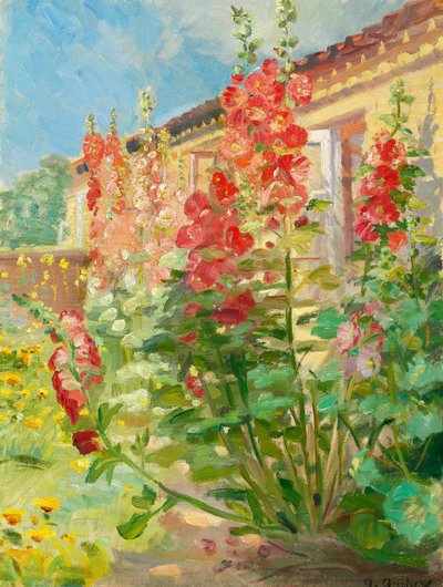 Czerwone malwy w ogrodzie rodziny Ancher w Markvej w Skagen. autorstwa Anna Ancher