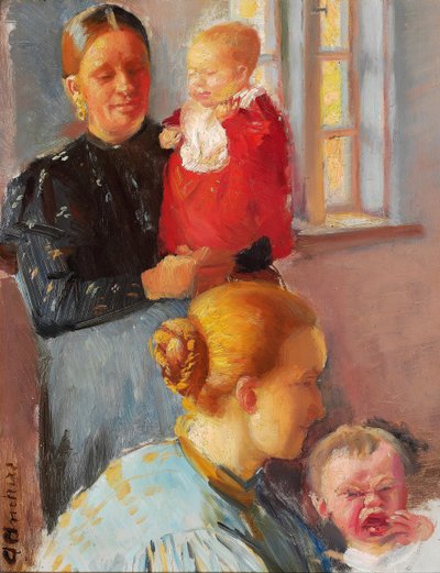 Dwie młode matki z małymi dziećmi. Badanie dla "Szczepień". autorstwa Anna Ancher