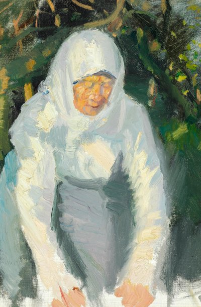 Kobieta ze Skagen z białym szalikiem. autorstwa Anna Ancher