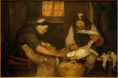 Dwóch starych ludzi wyrywających mewy. Lars Gaihede i stara Lene autorstwa Anna Ancher