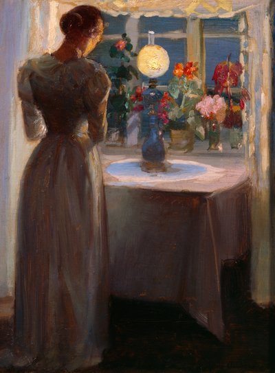 Młoda dziewczyna przed lampą autorstwa Anna Kirstine Ancher