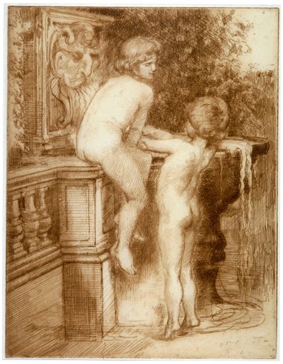 „Dwóch chłopców przy fontannie”, ok. 1864-1930 autorstwa Anna Lea Merritt