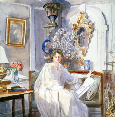 „Młoda kobieta w bieli”, c1864-1930 autorstwa Anna Lea Merritt