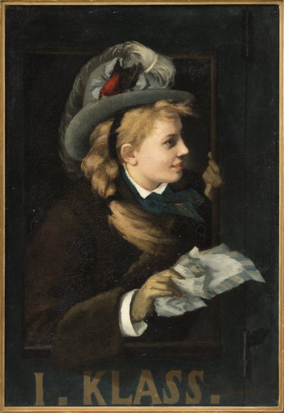 Kobieta w oknie pociągu - Pani w oknie pociągu, autorstwa Nordgren, Anna (1847-1916). olej na płótnie autorstwa Anna Nordgren