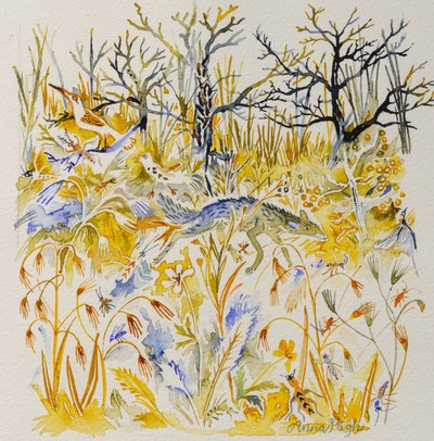 Lis w lesie, 2023 (akwarela) autorstwa Anna Pugh