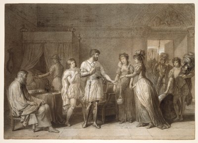 Bayard odmawiający prezentów swojej gospodyni w Brescii autorstwa Anne-Louis Girodet de Roucy-Trioson