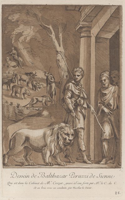 Na pierwszym planie pasterz trzymający lwa na smyczy, na środku s..., ca. 1729-64 autorstwa Anne Claude Philippe de