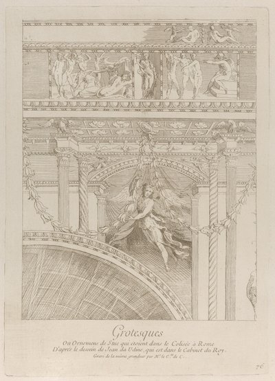 Groteski: detal stiukowych płaskorzeźb zdobiących Koloseum w Rzymie, ze skrzydłem..., ok. 1900. 1729. autorstwa Anne Claude Philippe de Caylus
