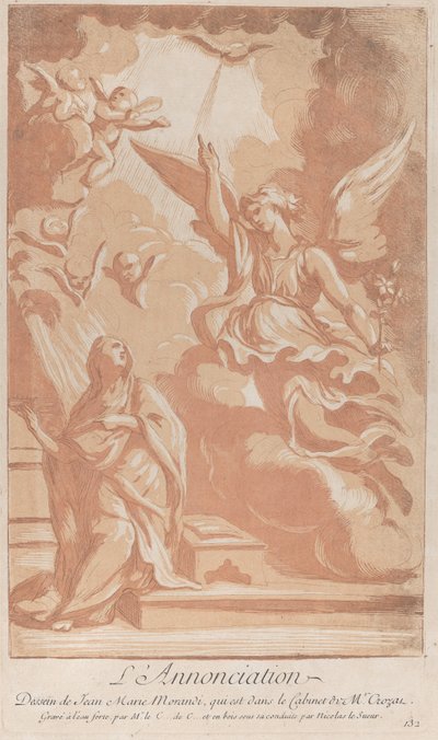 Zwiastowanie z Dziewicą klęczącą po lewej i Gabrielem ukazującym się po prawej, ca. ...,ok. 1729. autorstwa Anne Claude Philippe de Caylus