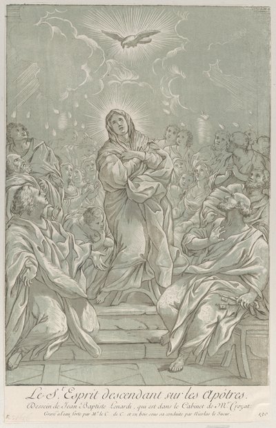Pięćdziesiątnica, z Dziewicą stojącą w centrum, Duchem Świętym na górze i Apostołami..., ca. 1729. autorstwa Anne Claude Philippe de Caylus