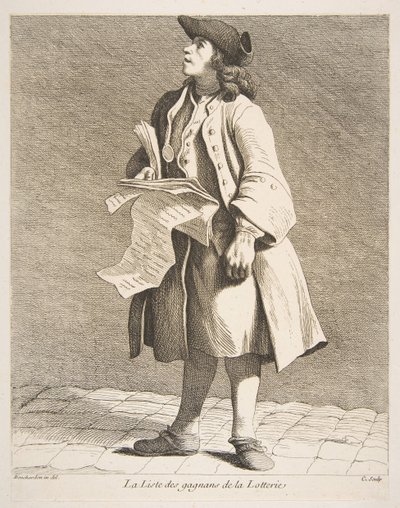 Czytanie zwycięzców loterii, 1746. autorstwa Anne Claude Philippe de Caylus