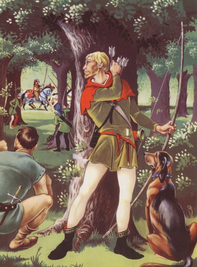 Robin Hood w lesie Sherwood (kolorowa litografia) autorstwa Anne & Johnstone Janet (1928 79) Johnstone