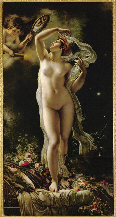 Danae przeglądająca się w lustrze trzymanym przez Kupidyna (olej na płótnie) autorstwa Anne Louis Girodet de Roucy-Trioson