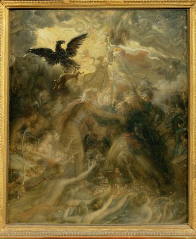 Cienie francuskich bohaterów odebrane przez Osjana w powietrznym Elysee. Satyryczna replika wielkiego ... autorstwa Anne Louis Girodet de Roucy-Trioson