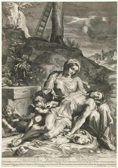 Pieta, grawerowane przez Pietera de Bailliu autorstwa Annibale (after) Carracci