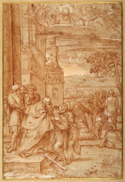 Powrót syna marnotrawnego po Annibale Carracci (czerwona kreda i podwyższenie na papierze) autorstwa Annibale (follower of) Carracci