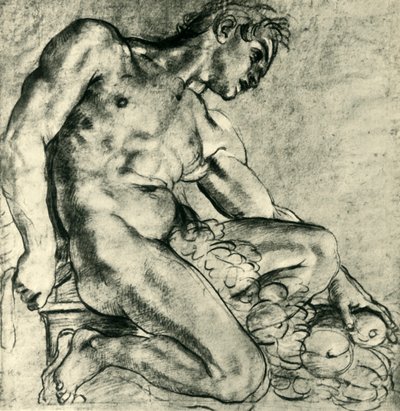 Siedzące Ignudo z girlandą, 1598-1599, 1943. autorstwa Annibale Carracci