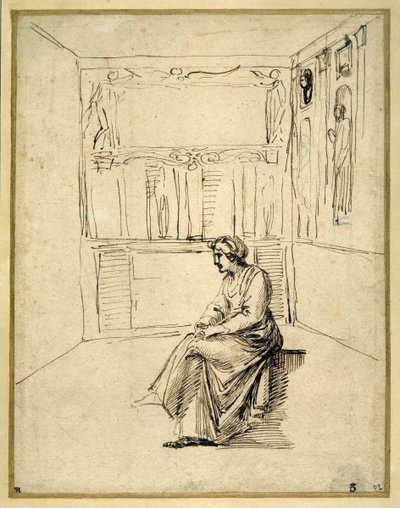 Kobieta siedząca w pokoju (długopis i brązowy atrament na papierze) autorstwa Annibale Carracci
