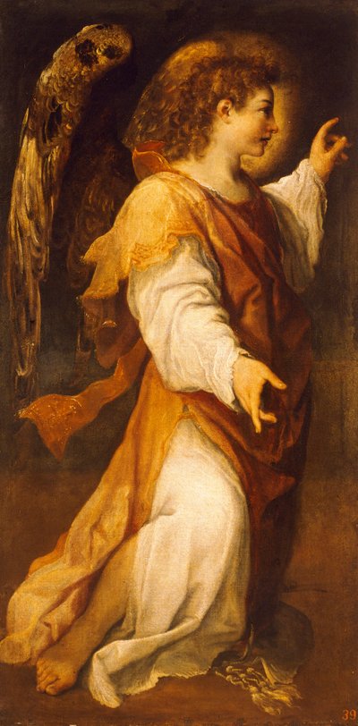 Annibale Carracci (1560-1609) "Angel"-ийг зарлаж байна, канвасполи дээр тосон тосон. autorstwa Annibale Carracci