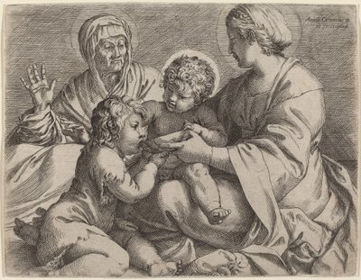 Madonna z Dzieciątkiem ze świętymi Elżbietą i Janem Chrzcicielem (La Madonna della Scodella) autorstwa Annibale Carracci