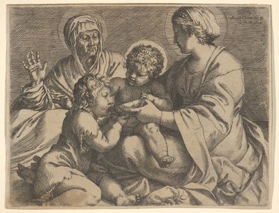 Madonna z Dzieciątkiem ze świętymi Elżbietą i Janem Chrzcicielem Madonna della Scodella,..., 1606. autorstwa Annibale Carracci