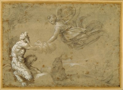 Patelnia prezentująca wełnę Dianie (pióro i brązowy tusz z brązowym praniem) autorstwa Annibale Carracci