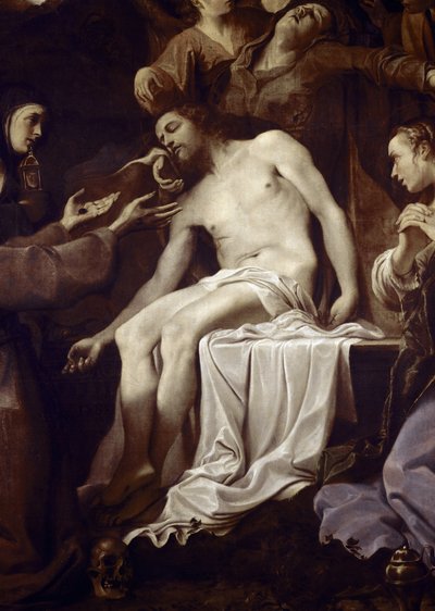 Pieta ze św. Klarą, św. Franciszkiem, św. Marią Magdaleną i św. Janem, fragment Jezusa (olej na płótnie) autorstwa Annibale Carracci