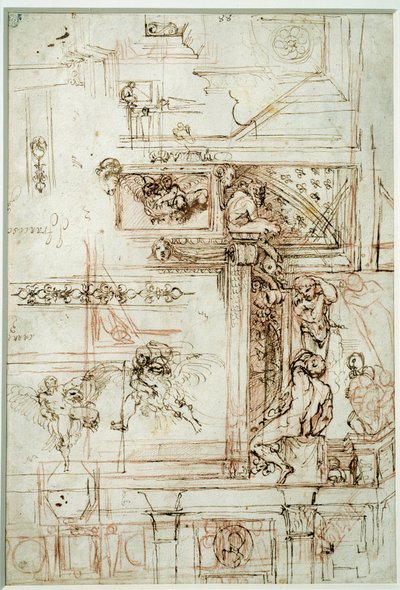 Projekt dla galerii Farnese. Rysunek Annibala Carracci Dit Carrache (1560-1609) autorstwa Annibale Carracci