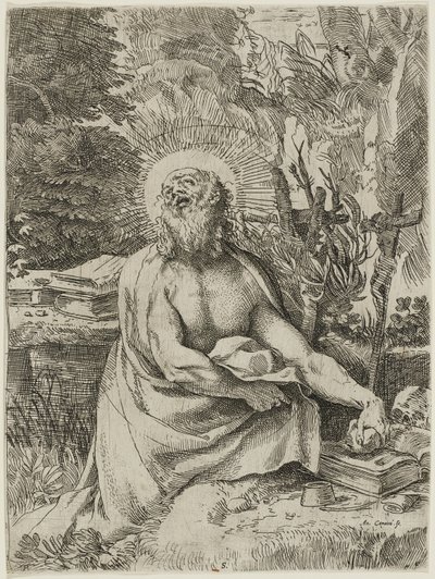Św. Hieronim na pustyni, ok. 1591 (akwaforta z grawerem na papierze wykładanym, iiiiv) autorstwa Annibale Carracci