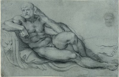 Studium odpoczywającego Herkulesa z oddzielnymi studiami jego głowy i stóp (recto); prostokątna siatka (verso) autorstwa Annibale Carracci