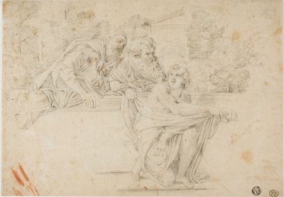 Zuzanna i starsi (recto); Profil Głowa Kobiety (verso) autorstwa Annibale Carracci
