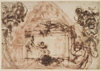 Projekt do dekoracji płaszcza skarbca. Do Galerii Farnese, Palazzo Farnese w Rzymie. Przygotuj także dwa mascheroni autorstwa Annibale Carracci