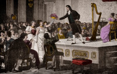 Niccolo Paganini (1792-1840) pierwsze triumfy - Drzeworyt po obrazie Annibale Gatti (1828-1909) autorstwa Annibale Gatti